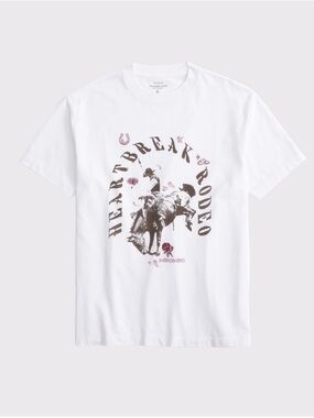 Abercrombie & Fitch White 'Heartbreak Rodeo' Graphic Oversized Tee